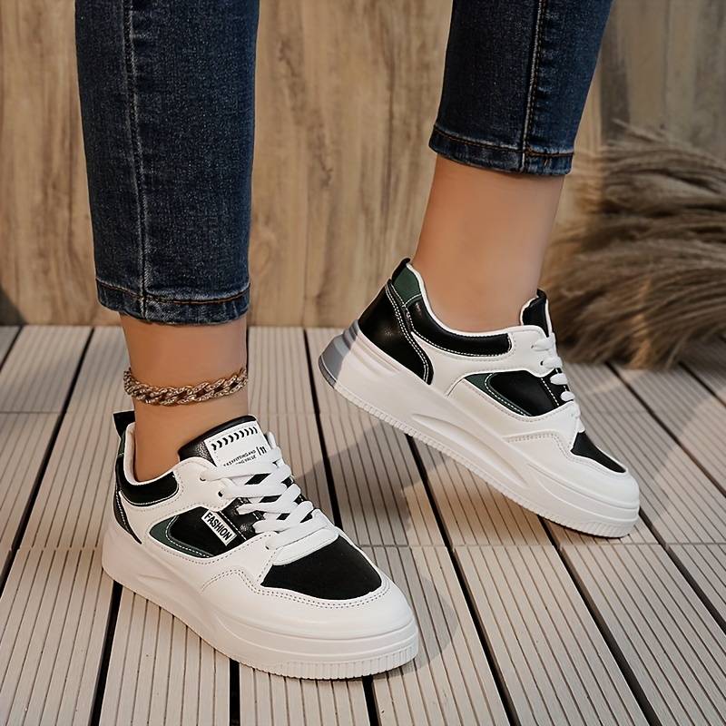 fashion sneakers, womens casual fashion sneakers letter patch color block skate shoes low top lace up shoes details 6