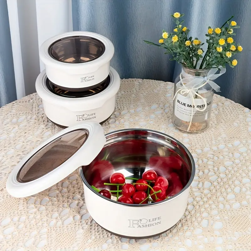 Stainless Steel Circular Lunch Box Set Microwave Oven Safe - Temu