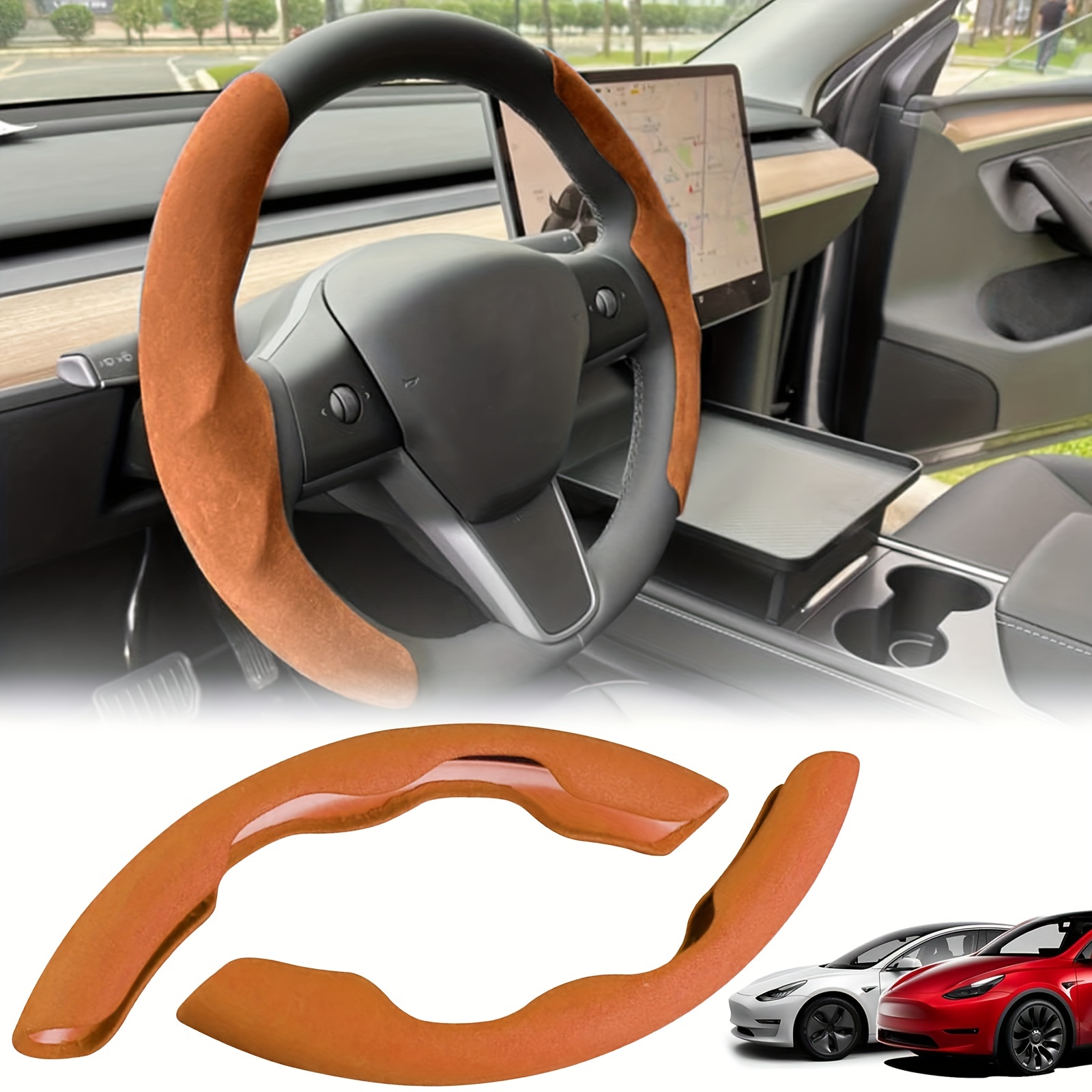 Funda para volante de coche cosida a mano, compatible con Tesla Model 3  2015-2020 Modelo Y 2019 2020 Accesorios de coche DIY (1 rosca gris)