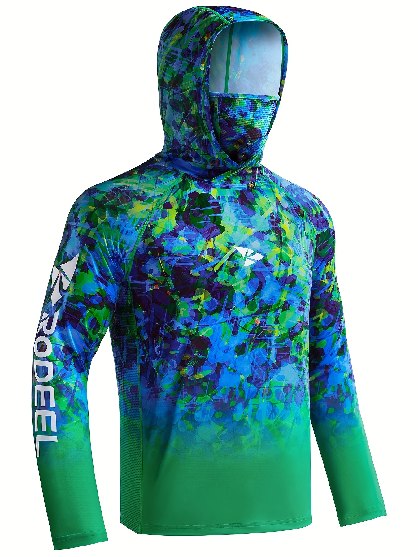 Men’s UPF 50 High Performance Fishing Shirt Cooling Hoodie Camo Long Sleeve Shirt with Mask UV Protection Neck Gaiter Hoodie,Temu