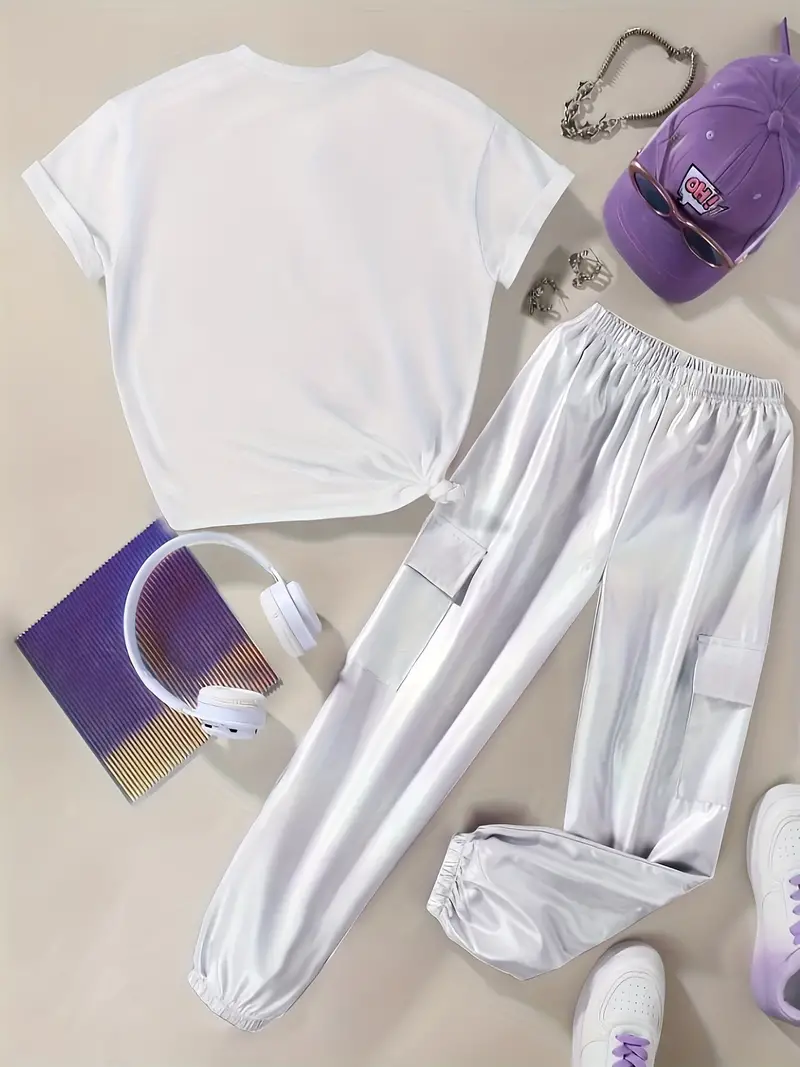 trendy cartoon girl graphic 2pcs girls short sleeve t shirt jogger pants set summer gift details 0