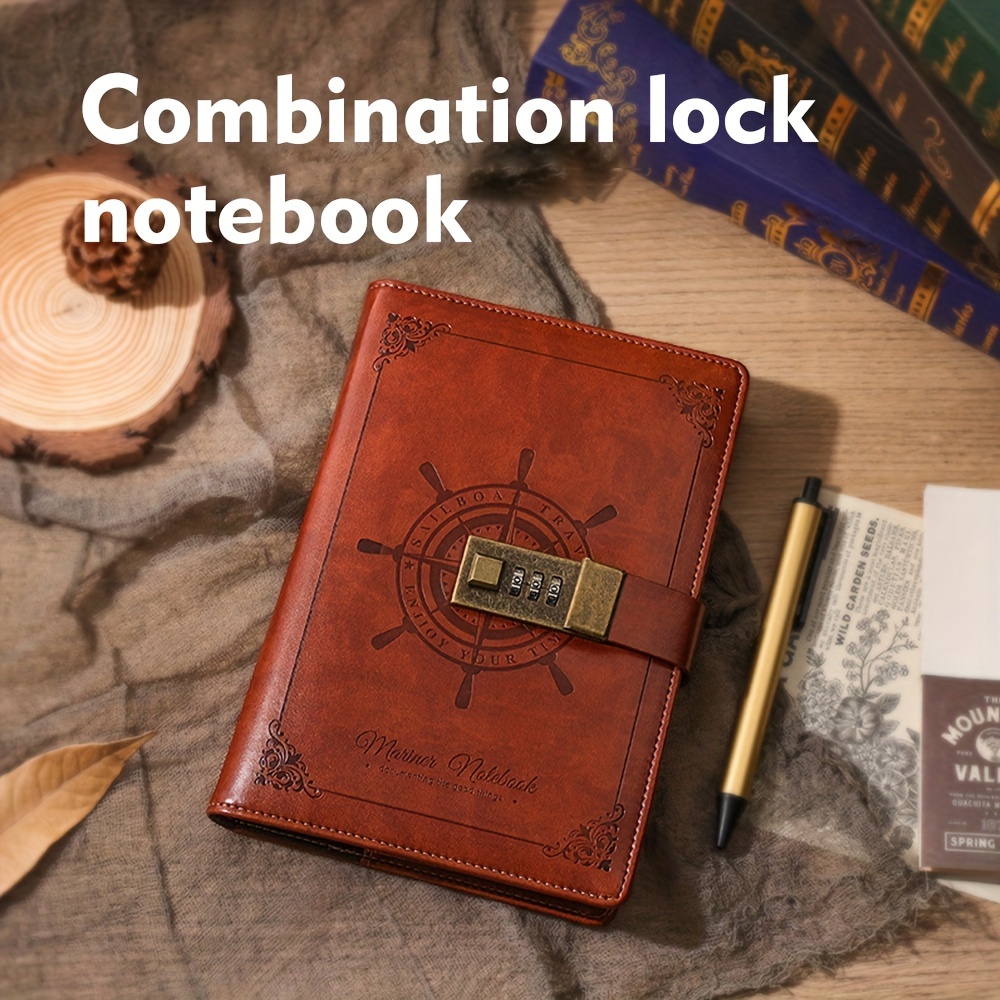 Pu Leather Notebook B6 For W/password Lock Clip Pen Holder Diary