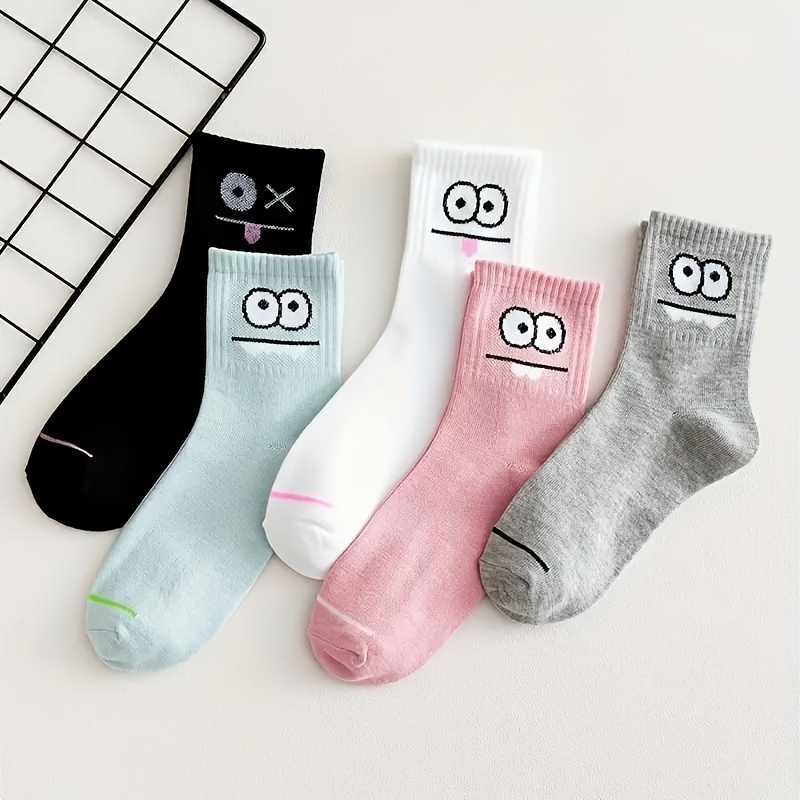 2 pares Calcetines de tripulación unisex con estampado de ojo con