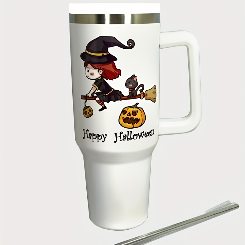 Halloween Theme Tumbler Cup With Handle And Straw Lid Double - Temu