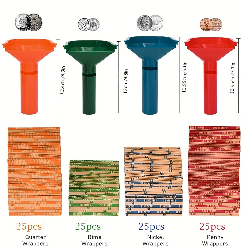 Coin Counters Coin Sorters Tubes Bundle Of 4 Color Coded Coin Tubes