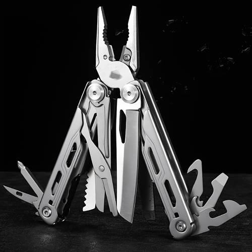 1pc Stainless Steel Safety Locking Multi-Cutter Tool, 14-in-1 Multifunctional Tool, Tactical Gear With Scissors, Pliers, Openers