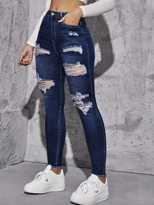 Jeans Ajustados De Cintura Alta - Envío gratis para nuevos usuarios - Temu