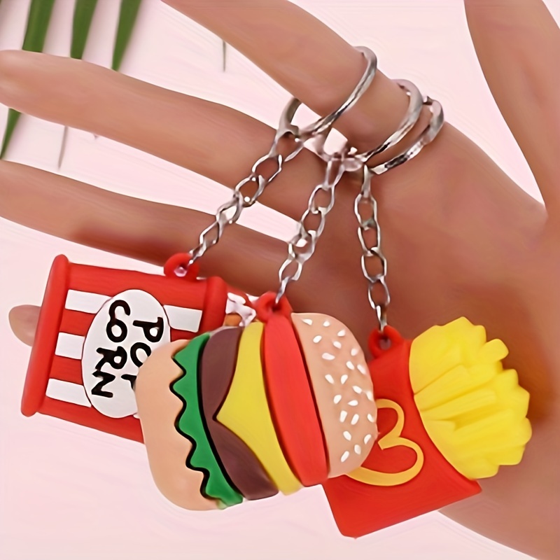 New Simulation Popcorn Hamburger French Fries Garnet Keychain
