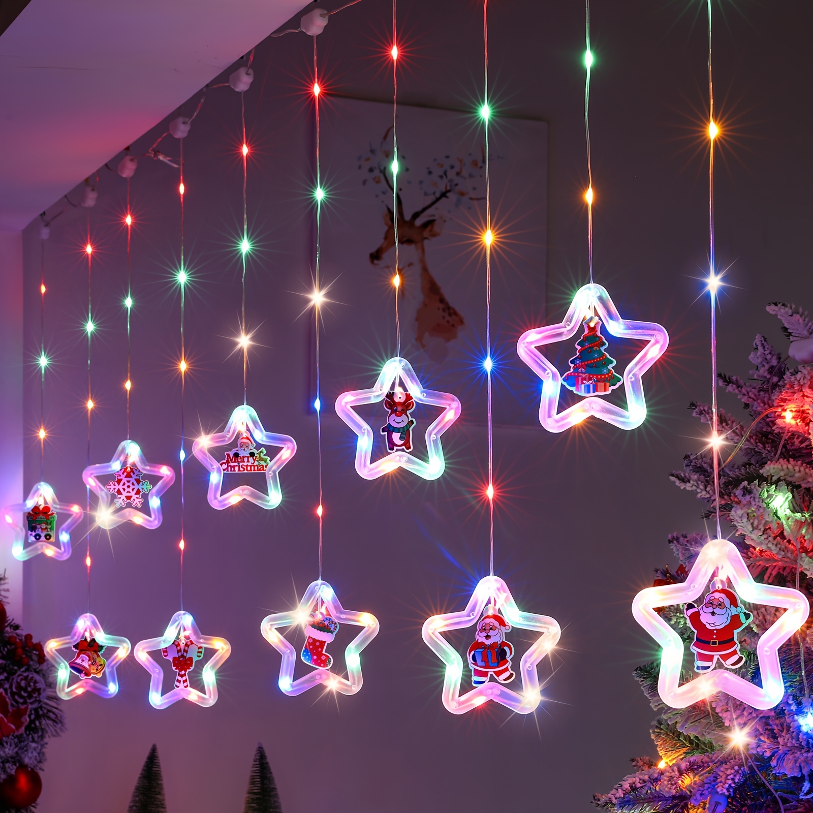 2 Guirlande lumineuse LED à piles 5 m 50 LED 8 modes suspendus avec  télécommande pour nouvel an, décoration de Noël, Multicolore