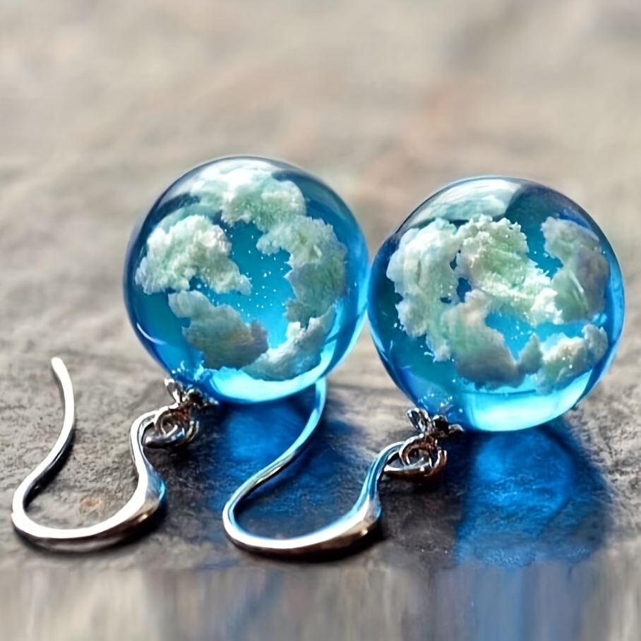 

Blue Sky Cloud Design Bead Dangle Earrings Elegant Simple Style Trendy Holiday Ear Ornaments