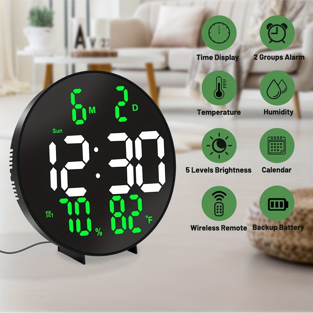 Reloj de pared digital con pantalla grande, reloj de pared digital grande,  reloj despertador automático de brillo con temperatura, fecha, semana para