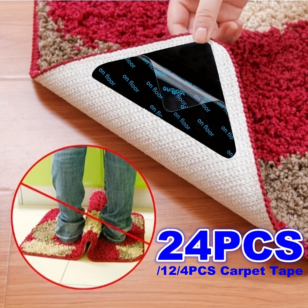 4pcs Black Triangle Shaped Carpet Anti-slip Stickers, Reusable Rug Pad  Gripper, Washable Traceless Rug Tape
