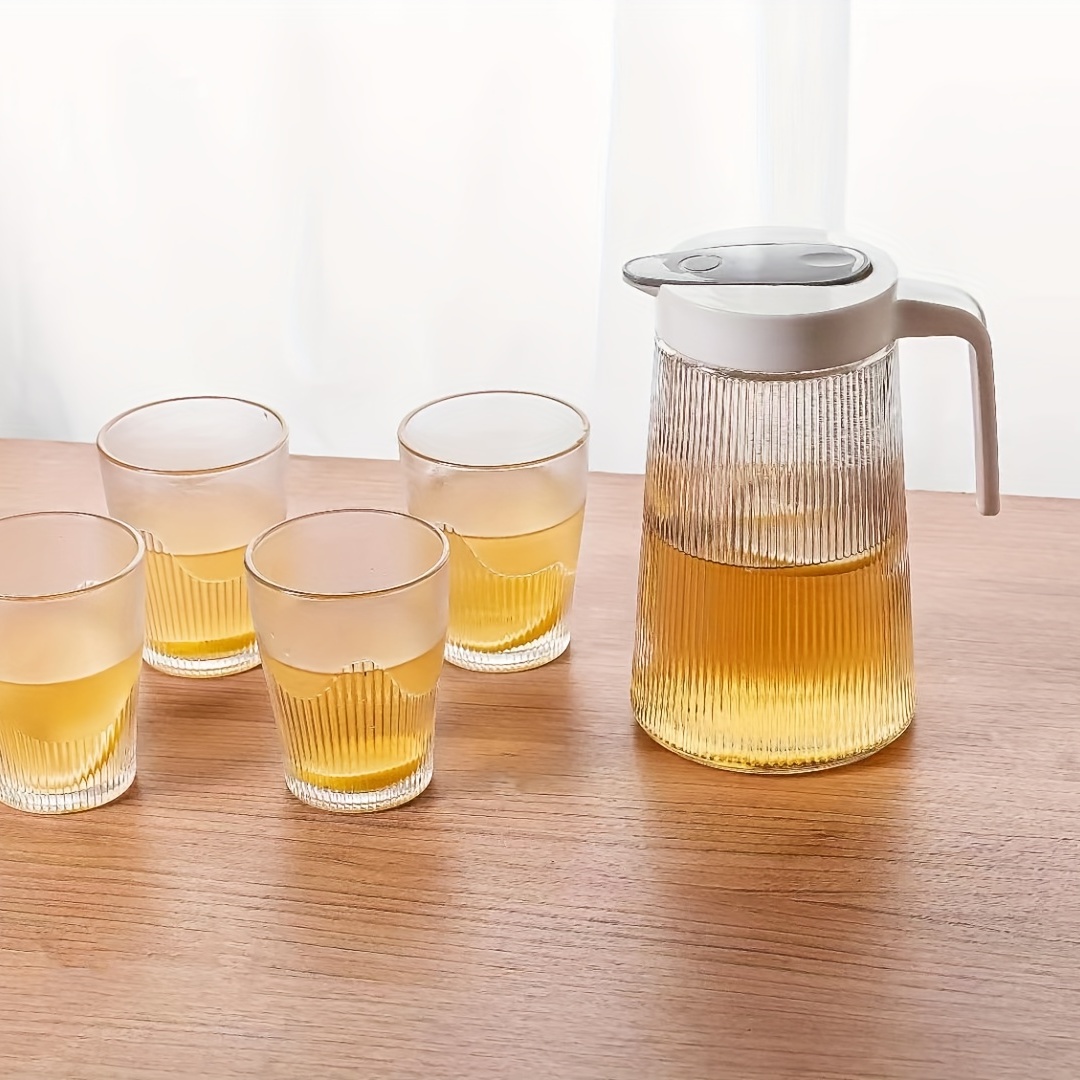 Glass Pitcher With 4 Cups Heavy Duty Ribbed Glass Water - Temu