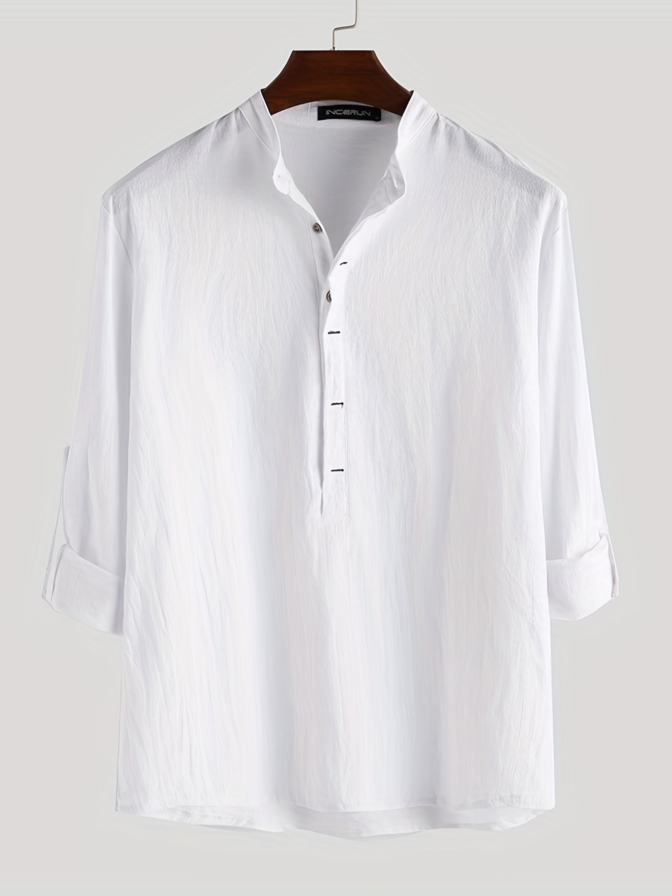 Classic Men's Long Sleeve Shirt with Mandarin Collar, Black Colou