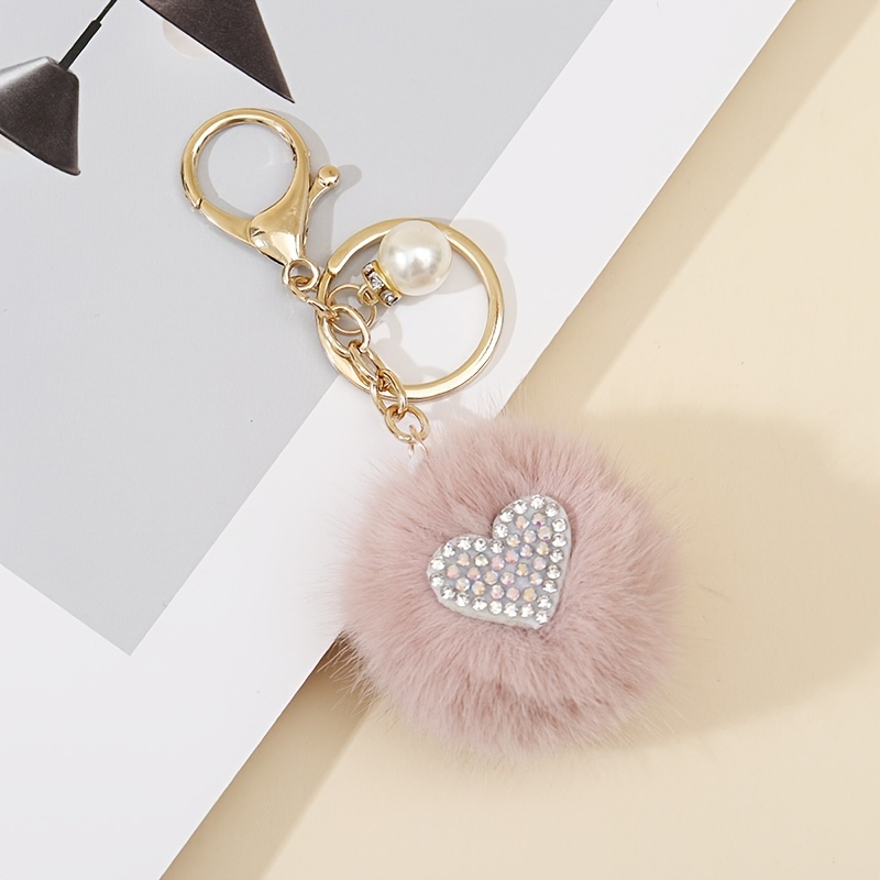 Love Heart Pom Pom Tassel Keychain Cute Cartoon Car Pendant Couple Keyring  Ornament Bag Purse Charm Accessories Gift For Her - Temu