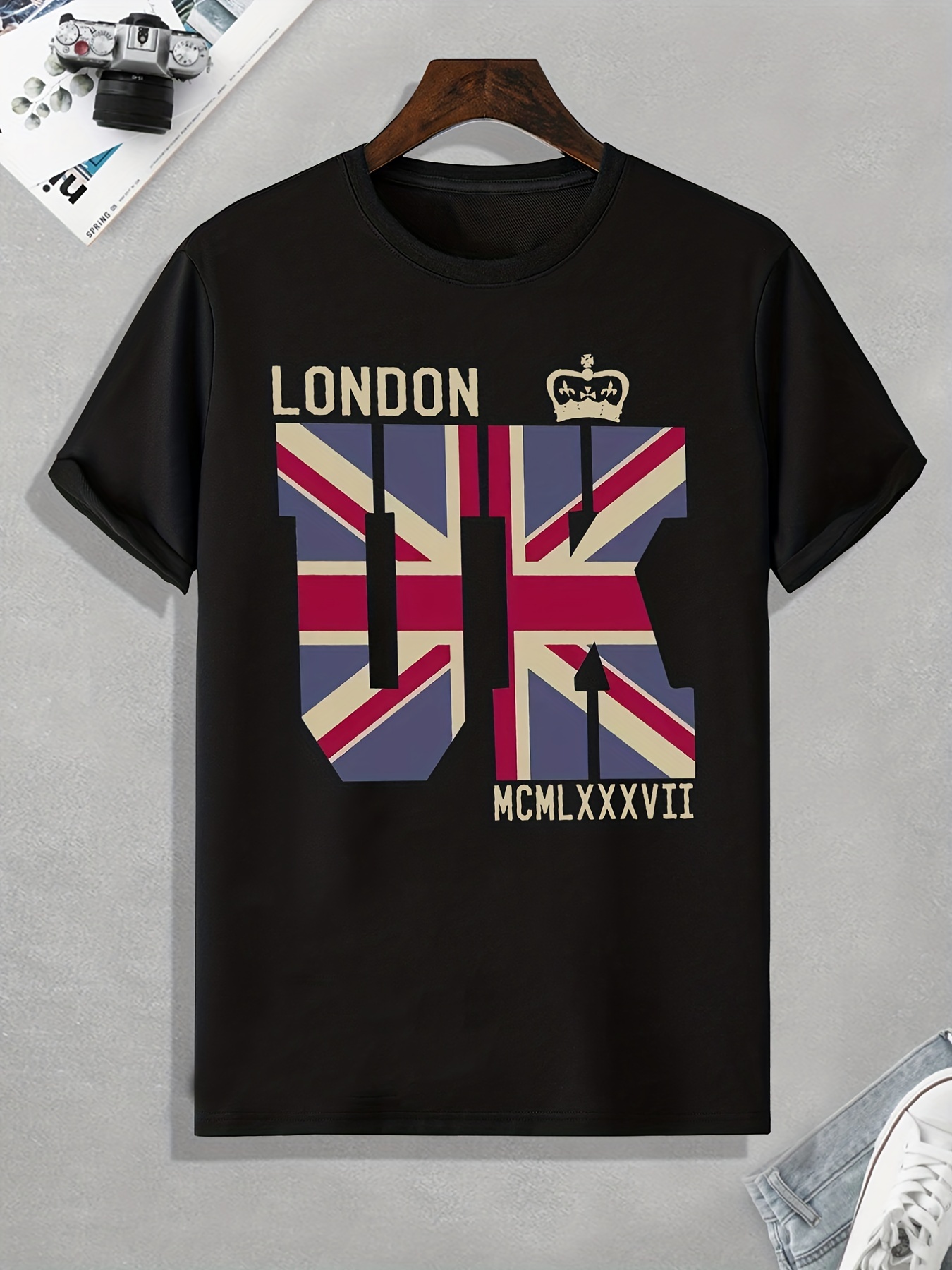 メンズTシャツ ロンドンイギリス国旗プリントTシャツ 夏春秋用