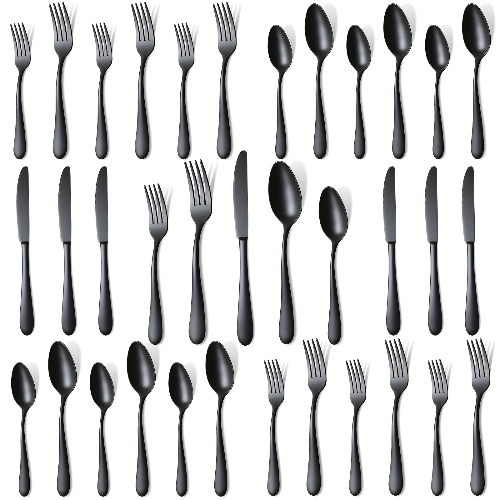 Juego de cubiertos negros para 8, 40 piezas de cubiertos de acero  inoxidable, juego de utensilios de cocina pulido con espejo, incluye  cuchillos