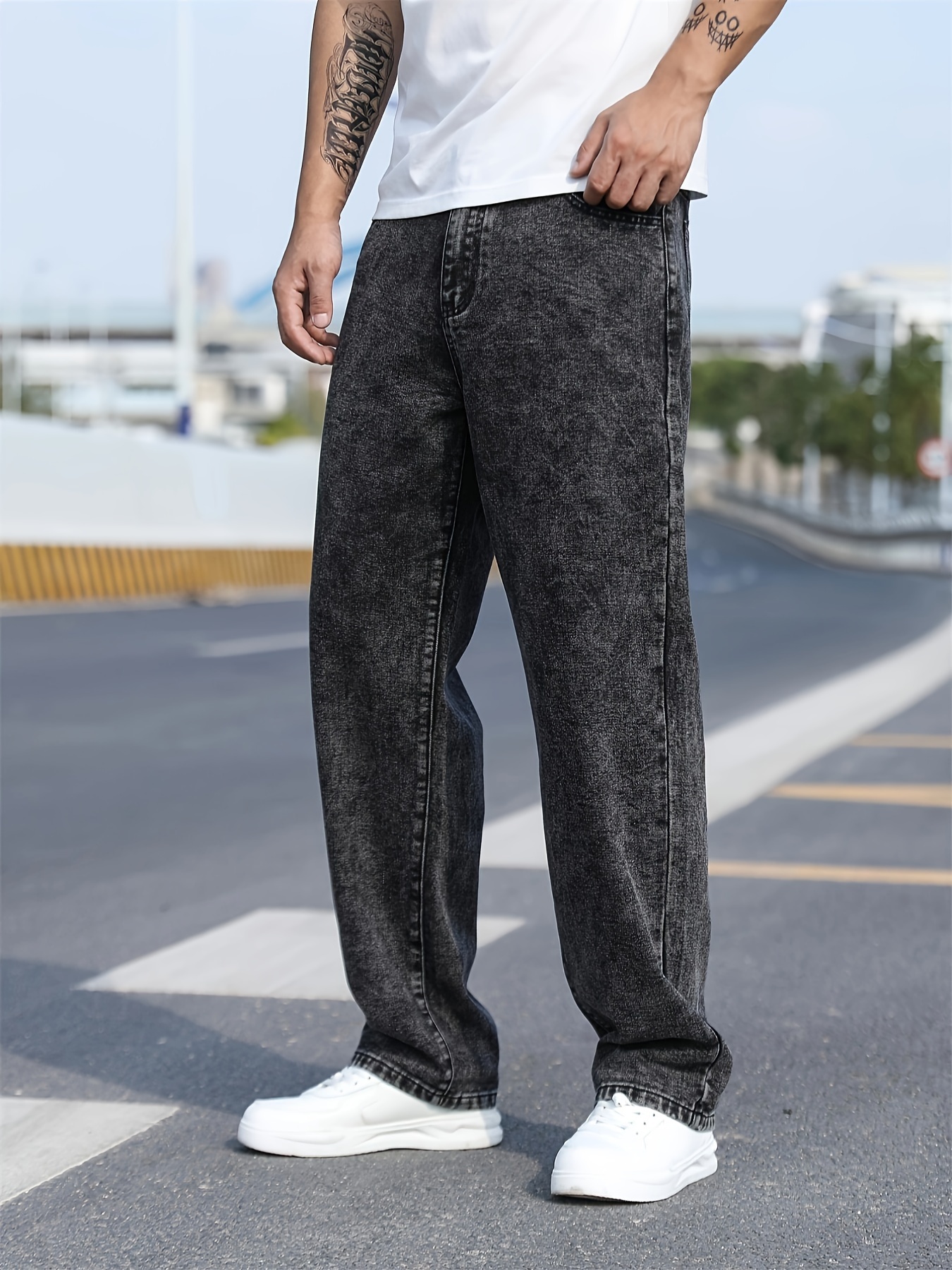 everyday ] men's dark gray straight leg jeans - casual denim
