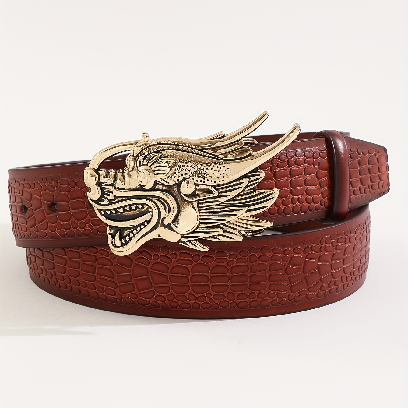 Men's Dragon Pattern Buckle Belt, Casual Business Style