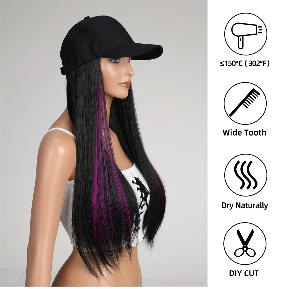 Hat Wig Baseball Hats Wigs Women Synthetic Long Straight Temu