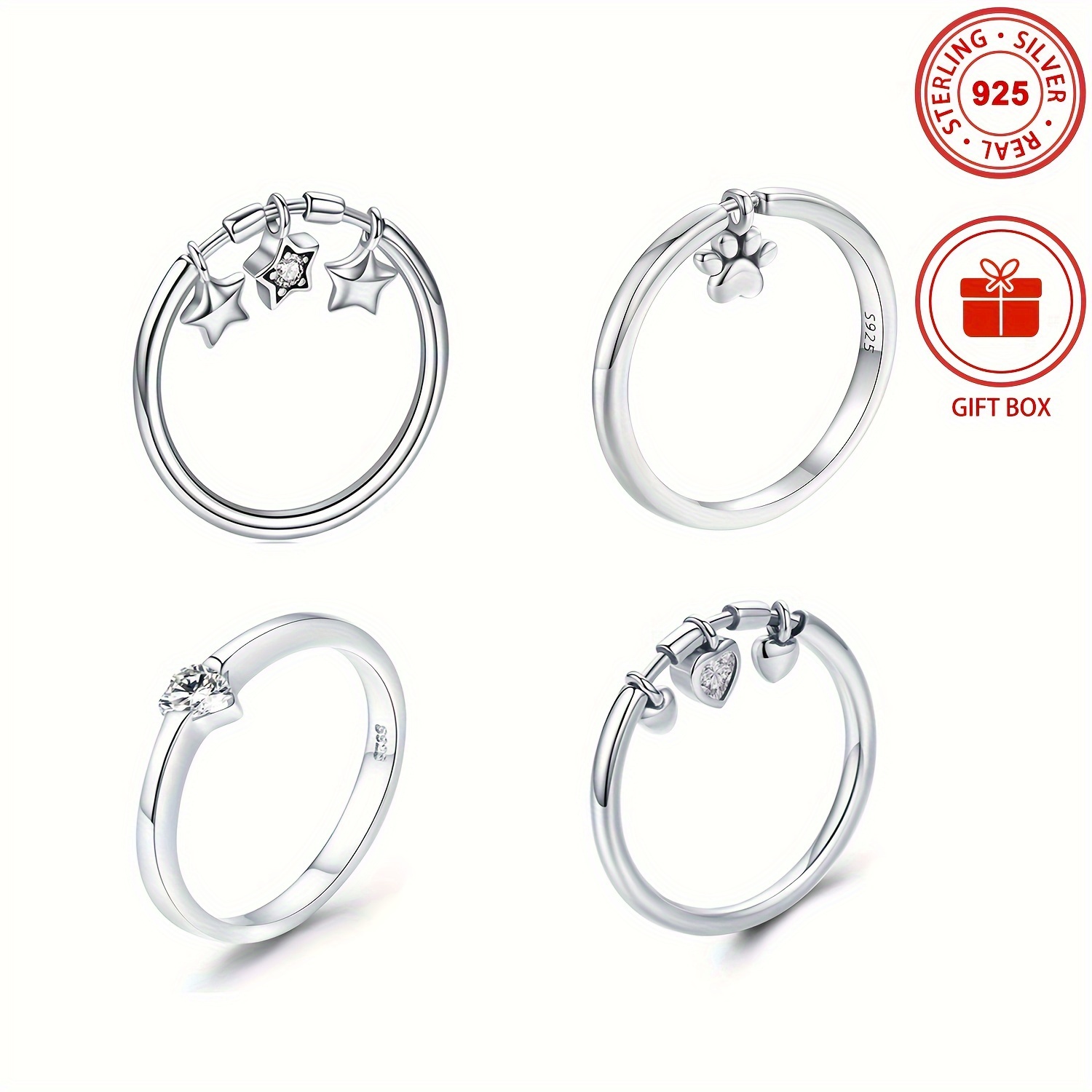 1pc 925 Sterling Silver Ring Sparkling Jewelry, Jewels for Girls Match Daily Outfits Party Accessory Perfect Gift for Your Girl ( 0.52g ),Temu