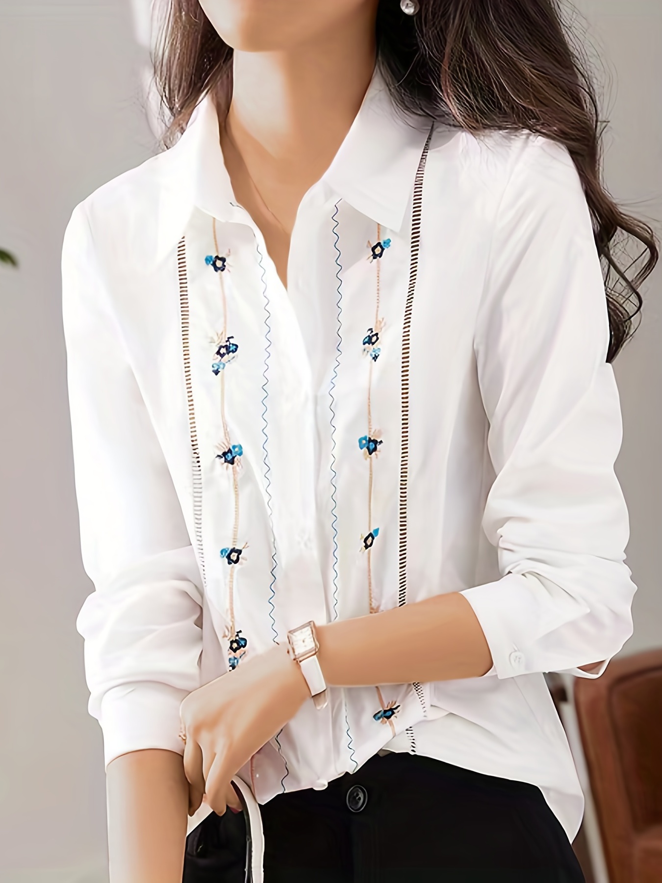 Embroidered collar cheap shirt