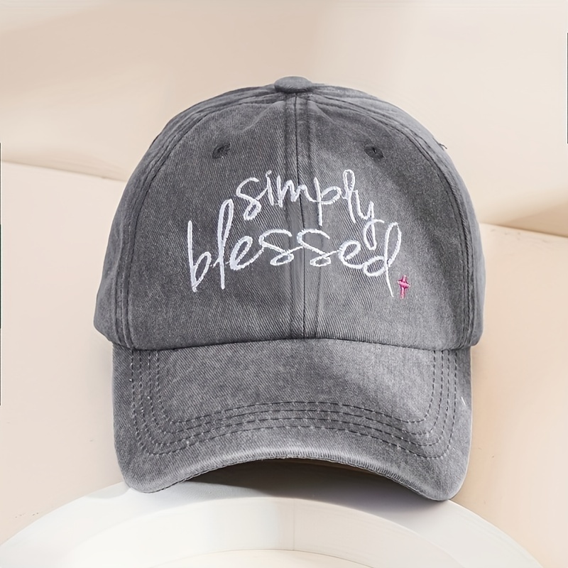 Simply Blessed Embroidery Baseball Washed Distressed - Temu