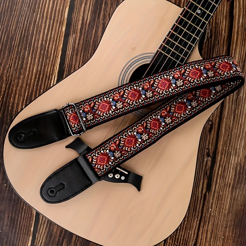 Guitar Straps, Vintage Embroidered Cotton Guitar Straps with Leather Ends  for Bass, Electric & Acoustic Guitars