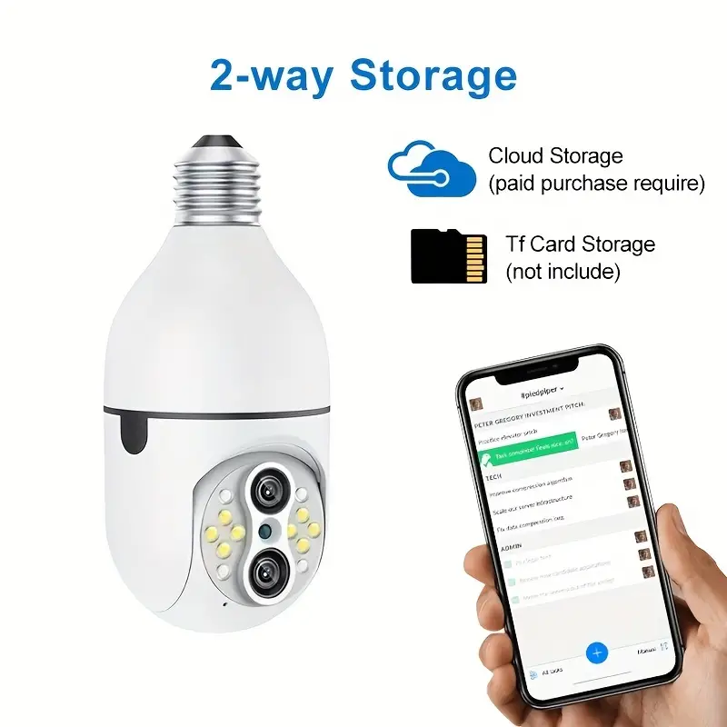 1pc 10x zoom bulb security camera 2mp 2 4ghz wifi wireless dual lane smart monitoring with mobile phone control color night vision sound and light alarm 355 degree ptz 7 24 recording tracking 2 way audio not support 5g wifi details 6
