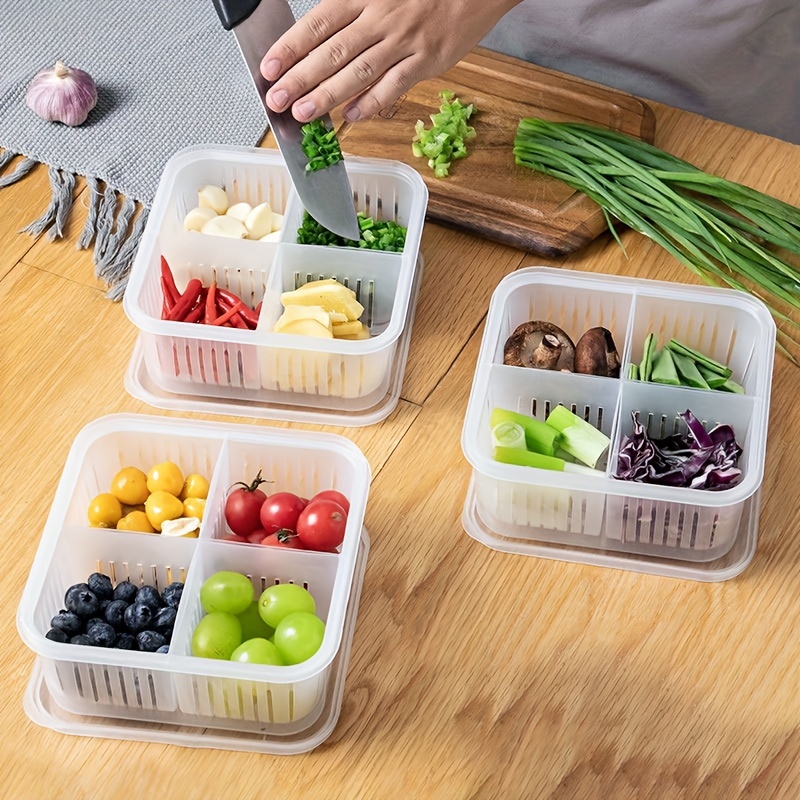 Fresh Produce Vegetable Fruit Storage Containers For Refrigerator - Produce  saver storage containers - Draining Crisper with Strainers 