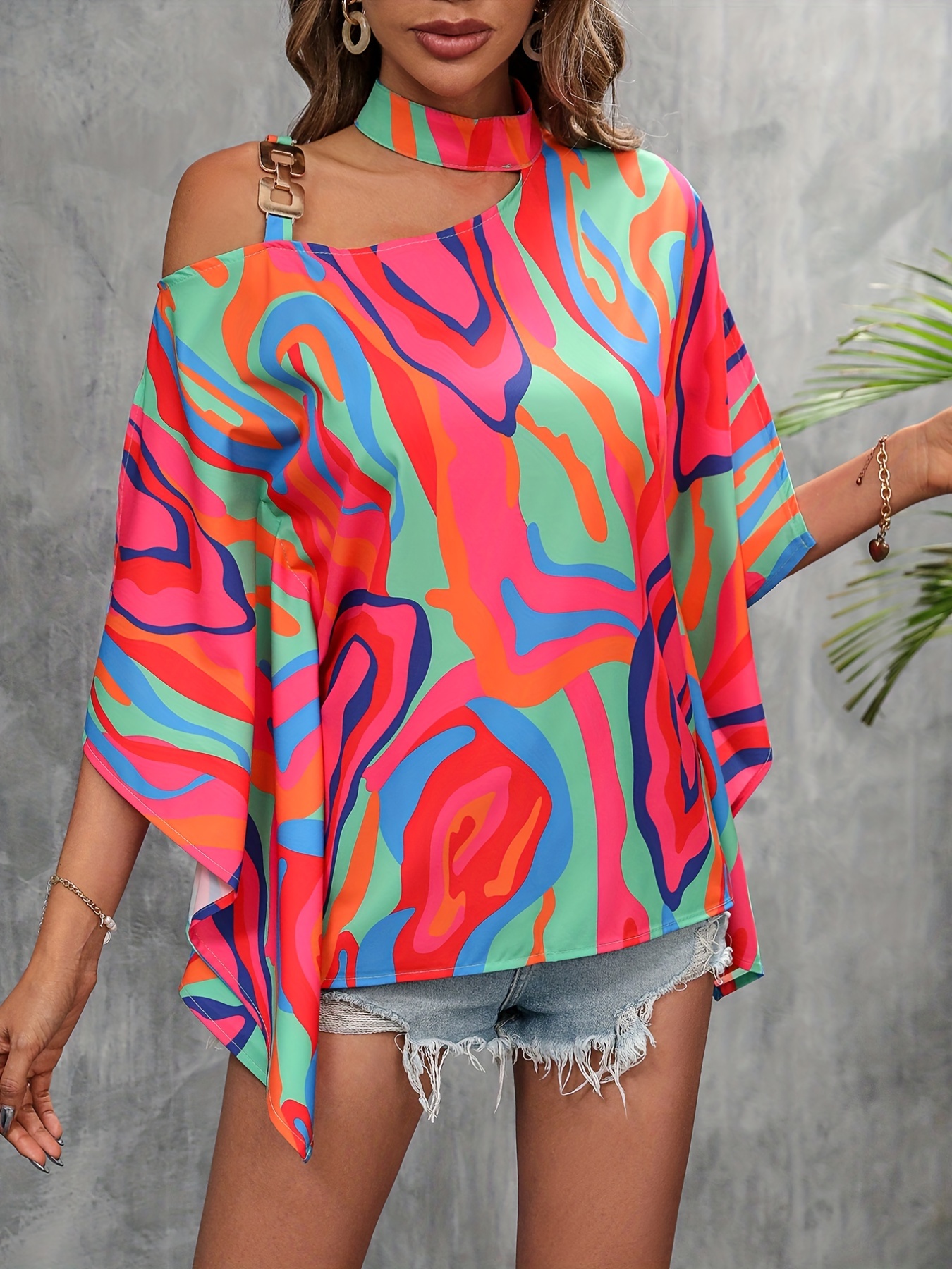 Blouse met geometrische print casual blouse met open Temu