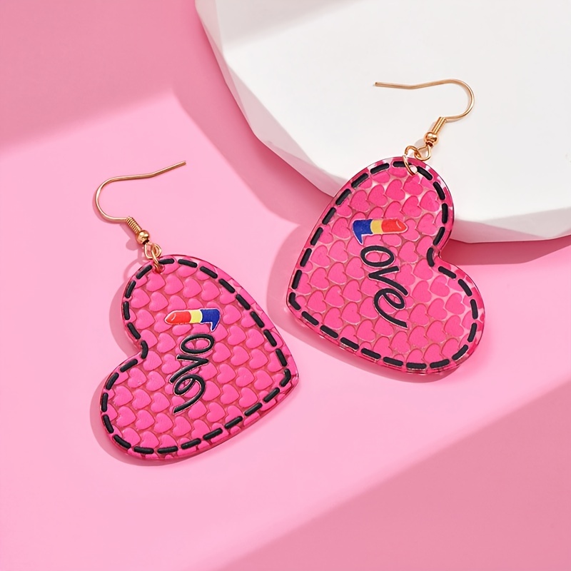 1pair Exaggerated Fashionable Red Letter 'love' Dangle Earrings