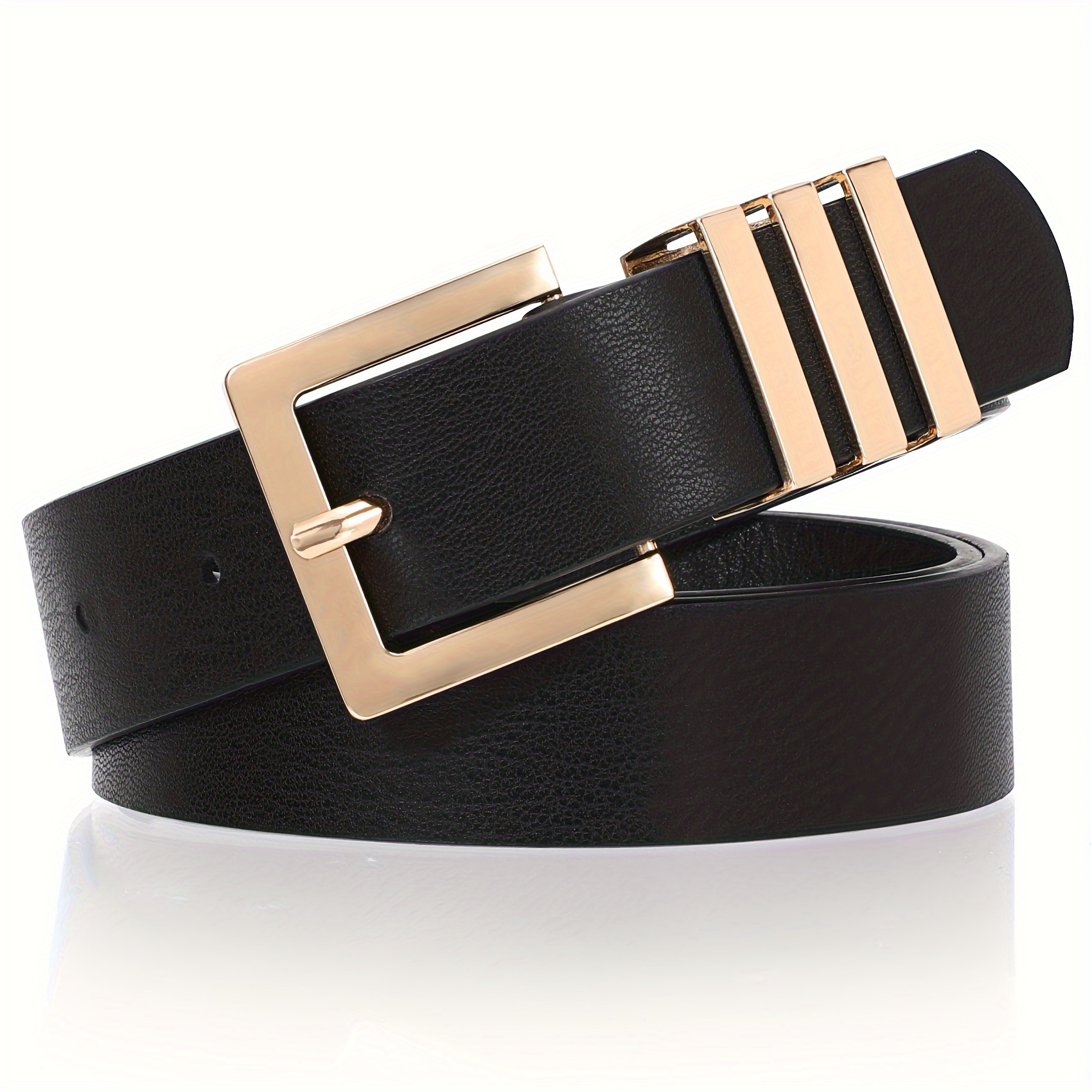 Women's Leather Belt Plus Size Square Buckle Waist Belt for Jeans Pants