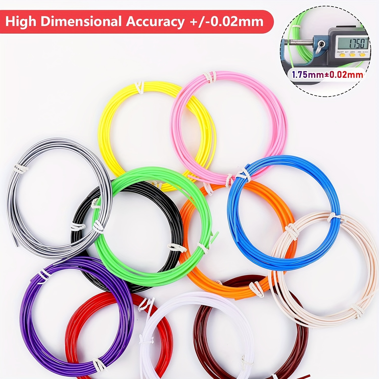 10 Colors 3D Pen PCL Filament Refills, Each Color 16.4 Feet, 1.75mm  High-Precision Diameter, Low Temperature Printing