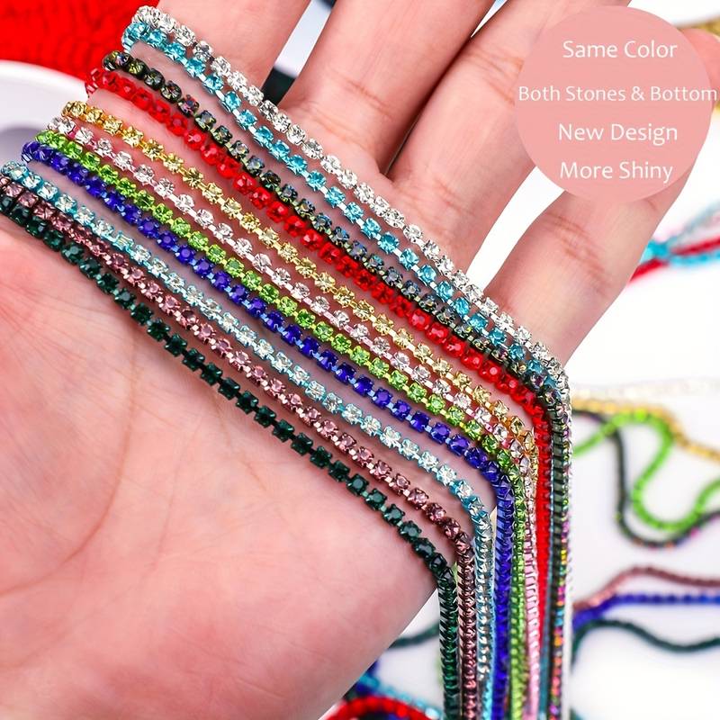 1 Roll Emerald Rhinestone Chain Trim – 10 Yards 2mm Wide Claw Chain For DIY Clothing, Crafts & Decor