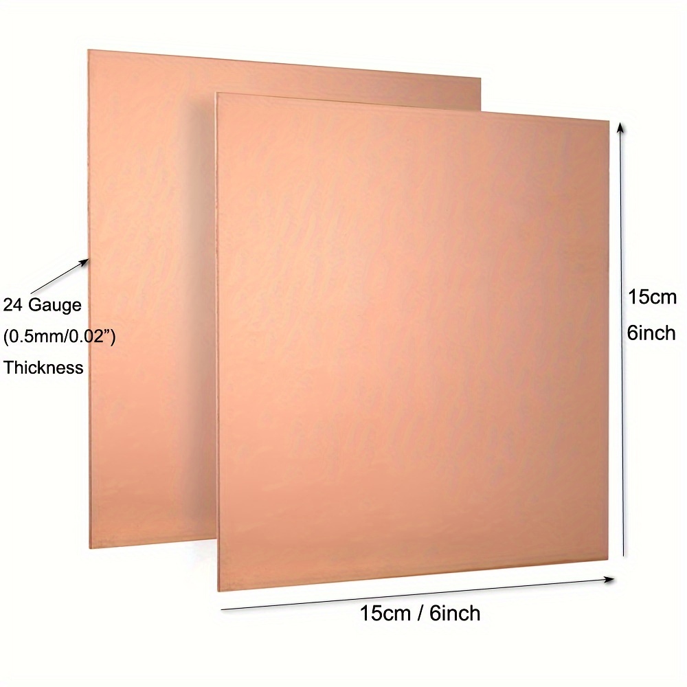 Pure Copper Sheets, 2PCS, 6 x 6 INCH, 24 Gauge(0.02 Thick) No Scratches,  Film Attached Copper Plates for DIY