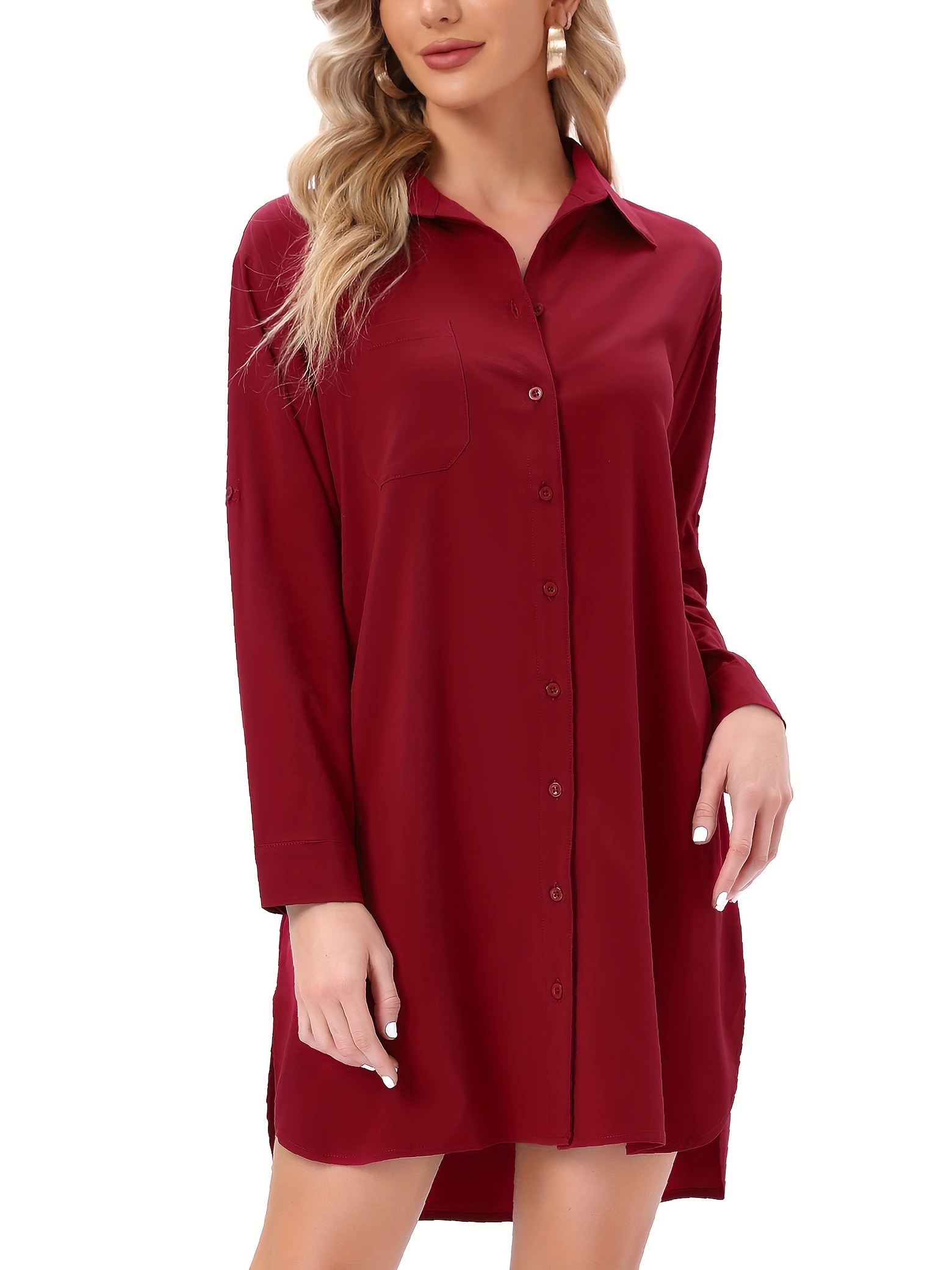 Pink Queen Women's Casual Long Sleeve Slim Ruched Tunic Tshirt Dress to Wear  with Leggings, 01 - Rose Red, Small : : Clothing, Shoes &  Accessories