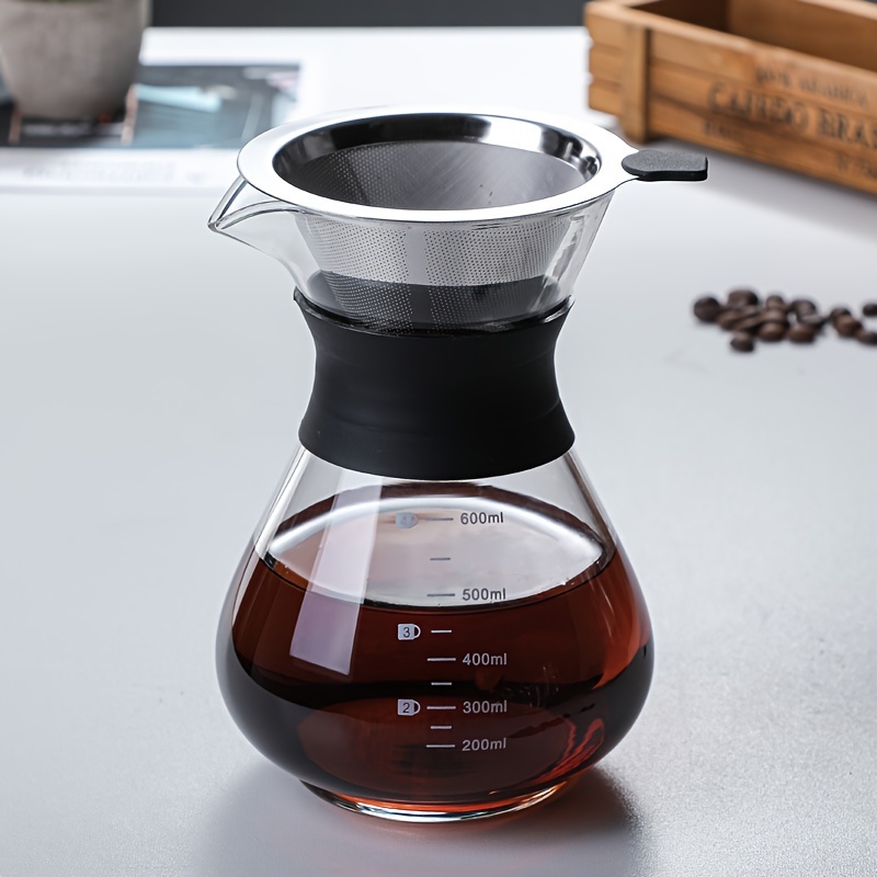 Coffee Drip Brewing Glass Pot Manual Hand Drip Coffee Brewer Pour Over with  Stainless Steel Filter for Home Kitchen Office Hotel Decoration(400ml)