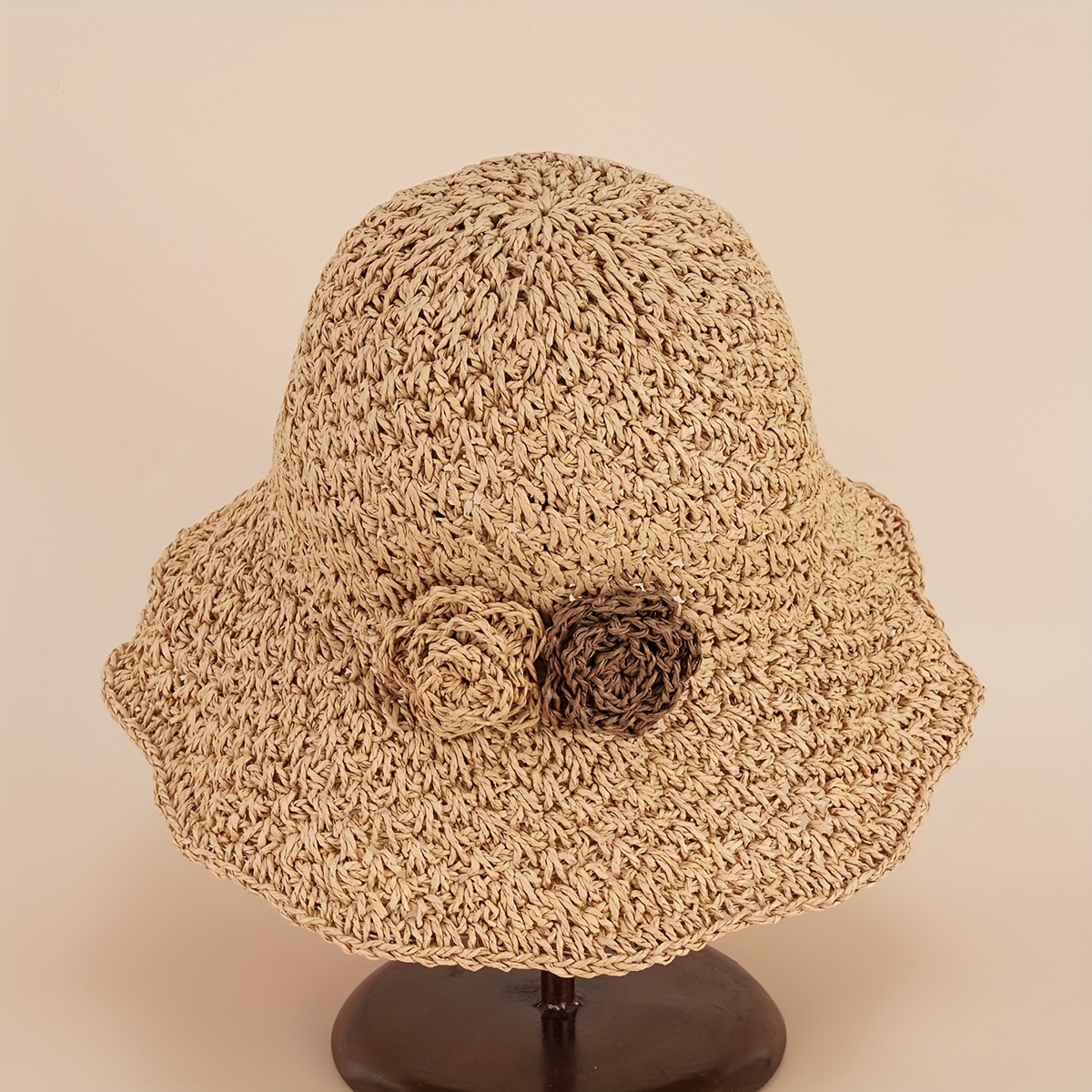 Straw Hat Summer Beach Hat Flower Foldable Sun Protection Large Brim Sun Hat
