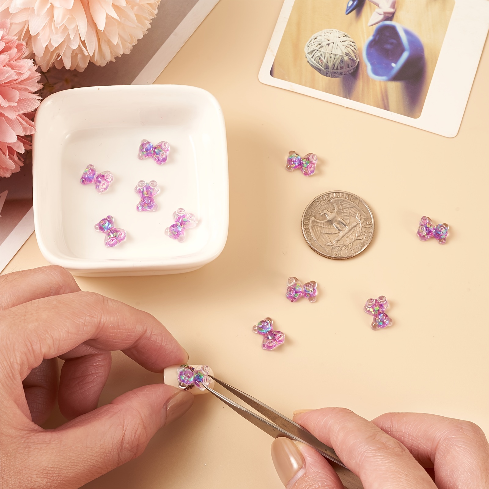 Epoxy Resin Cabochons Medium Purple Bear With Glitter Powder For Nail Art  Decoration Accessories - Temu