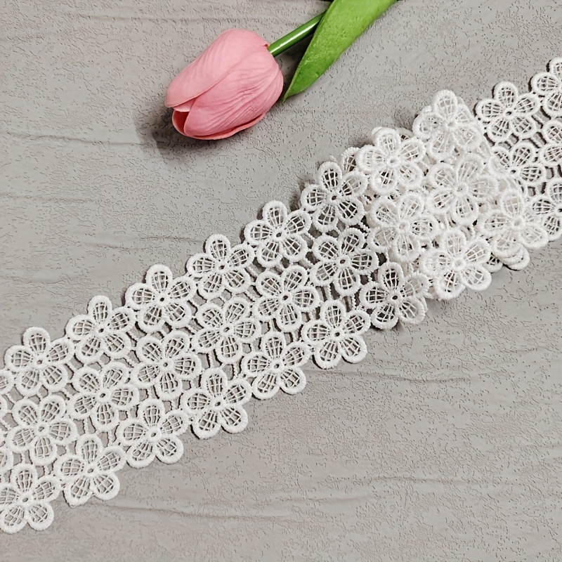  2 Yard White Polyester Crochet Lace Trim Scalloped Ribbon  Embroidered Fabric 30mm Width for DIY Sewing Craft Clothes Decoration