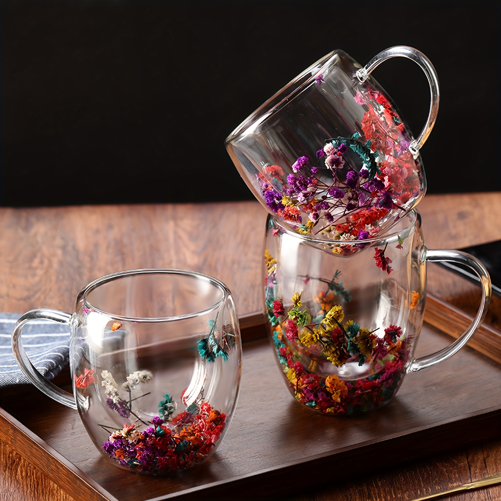 OFFILICIOUS Tasse en verre avec fleurs sèches - Remplissage de