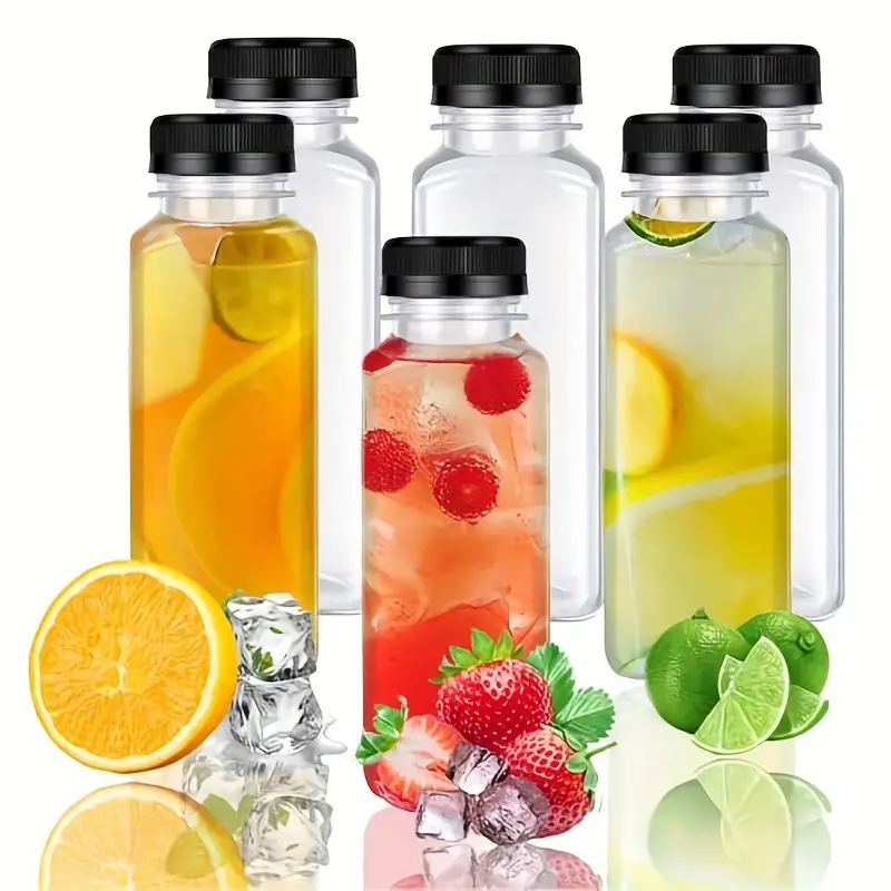 Plastic Juice Bottles With - Reusable Water Bottles With Lids For Juicing,  Smoothie, Milk & More - Clear Drink Containers For Fridge, Great Disposable  Bottles For Making Juice, Salad Dressing And Other