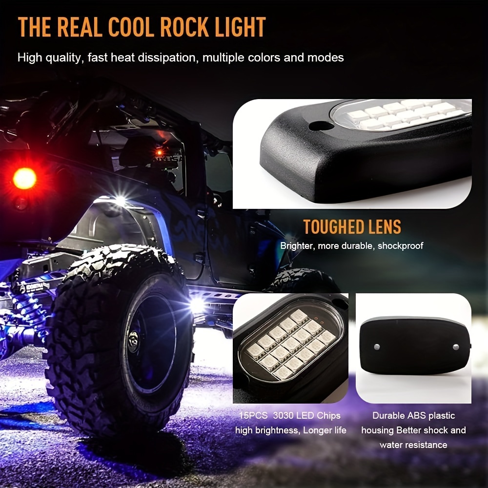 RGB LED Rock Lights Néon De Voiture Imperméable sous Glow Light Kits  Châssis Voiture Lumière Underglow pour Voiture Bas Underglow Atmosphère  Décorative