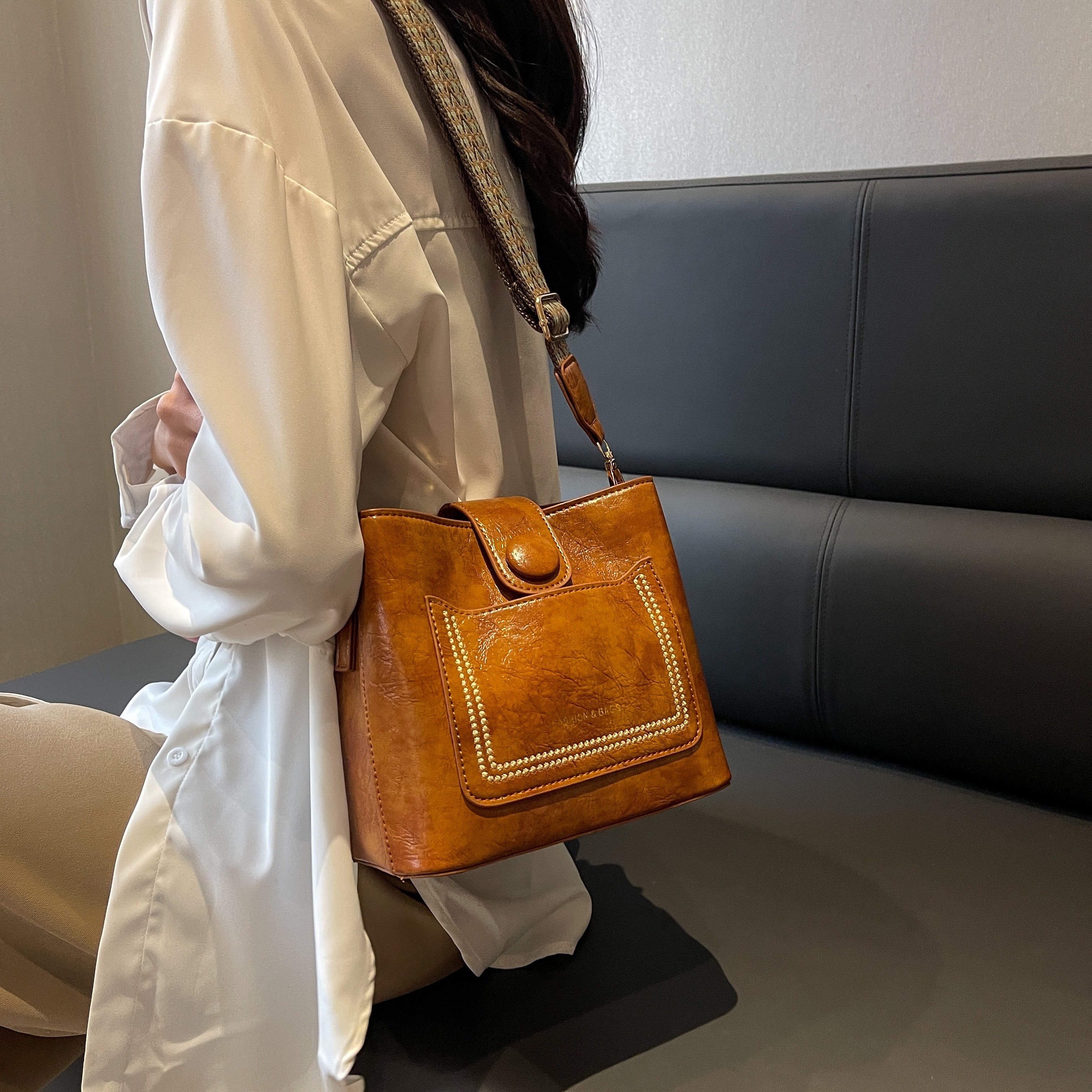 Vintage Bucket Handbag For Women, Color Contrast Crossbody Bag, Fashion  Vegetable Basket Bag Purse - Temu