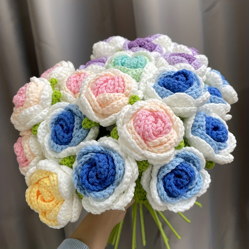 Weben Rose Bouquet Fake Flowers Handmade Crochet Artificial - Temu