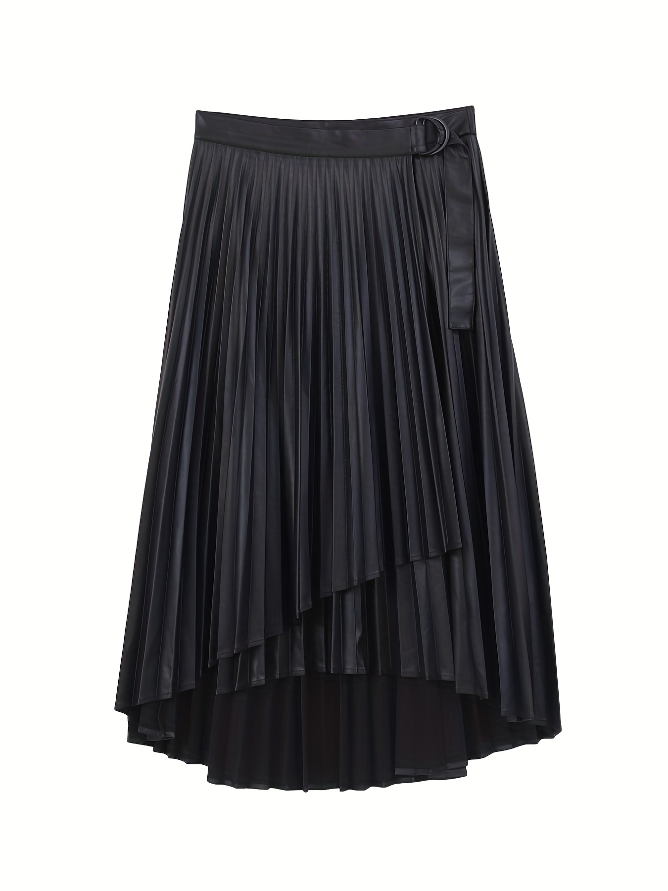 Solid Irregular Pleated Hem Skirt, Casual Skirt For Spring & Fall
