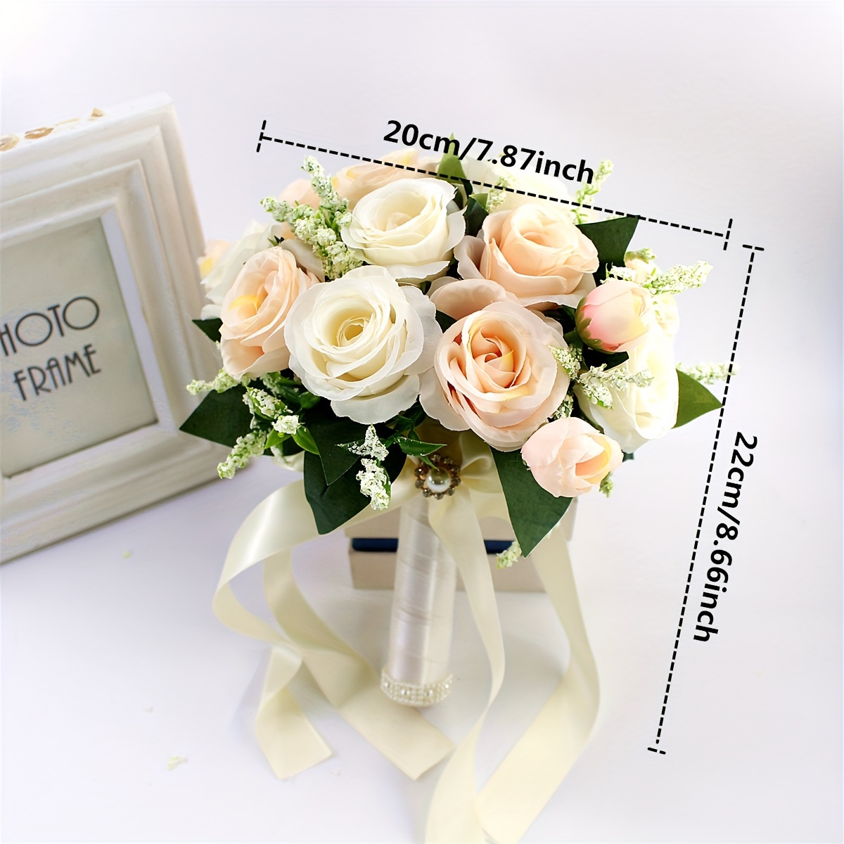Wedding Bouquet Handmade Wedding Bride Bridesmaid Toss Artificial Rose  Bouquet Satin Ribbon for Wedding Church Engagement Valentine's Day Party  Home