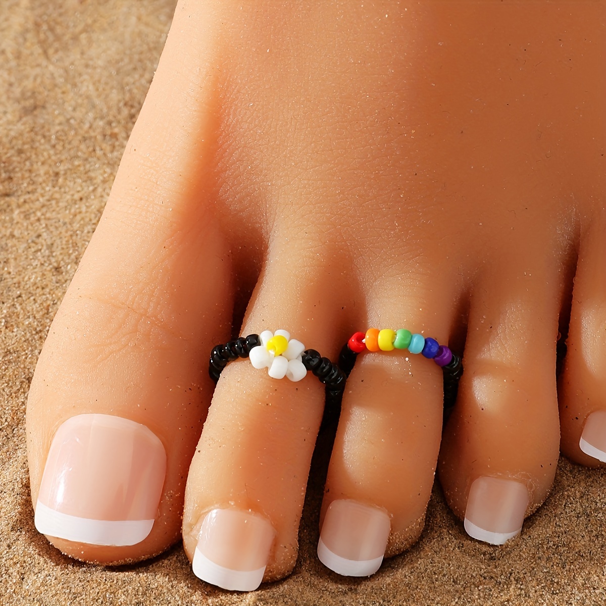 Rainbow Color Rice Beads Toe Ring Set Bohemian Clothings - Temu
