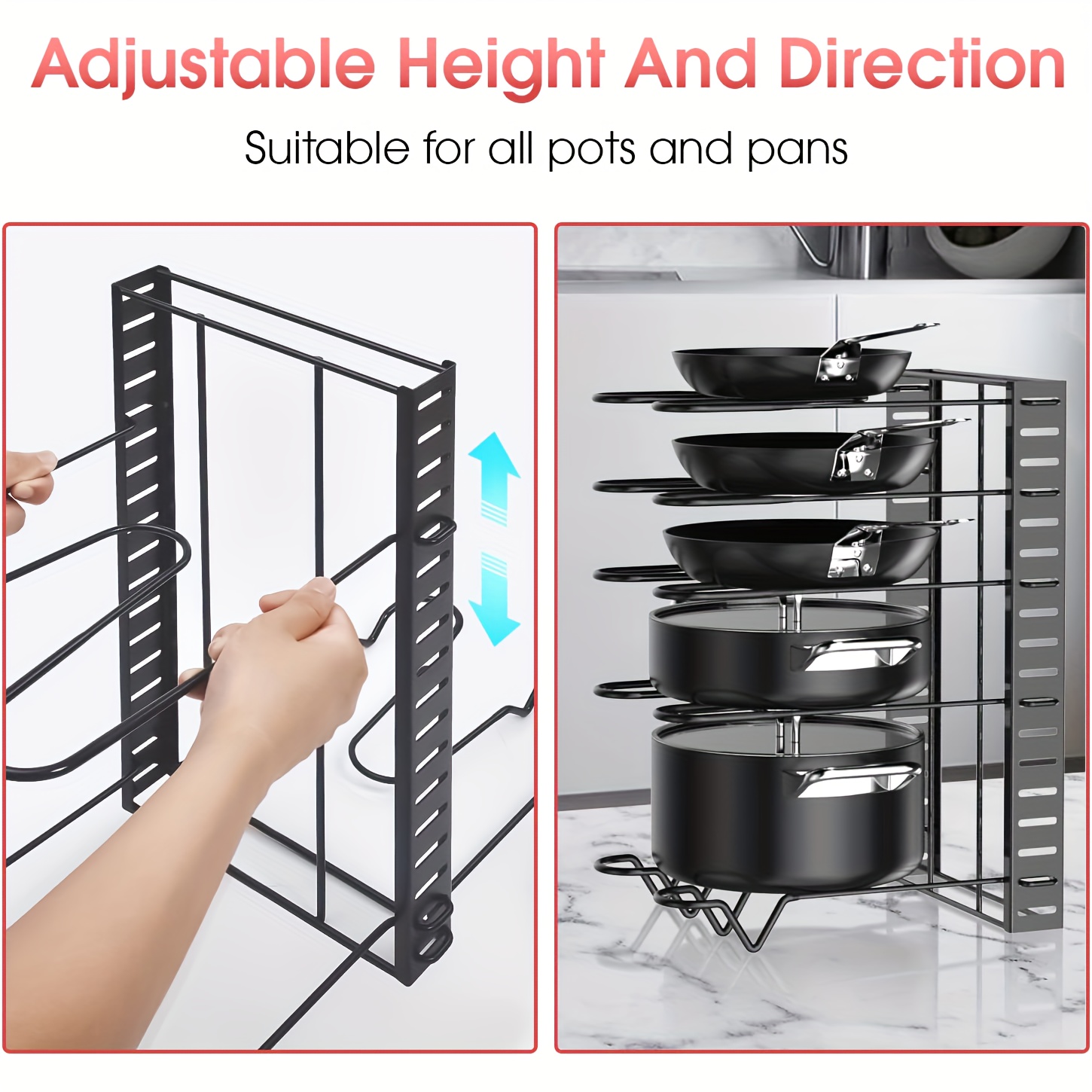 1pc Pot And Pan Organizer For Cabinet, Removable And Foldable 5